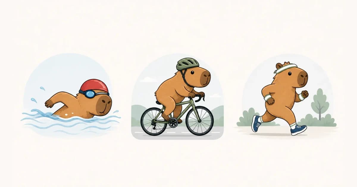 Illustration d'un capybara zen en posture de méditation avant son premier triathlon Sprint