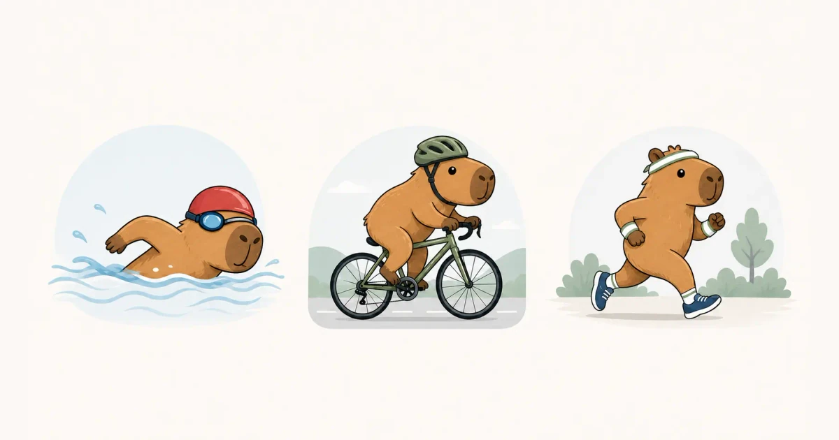 Illustration d'un capybara zen en posture de méditation avant son premier triathlon Sprint